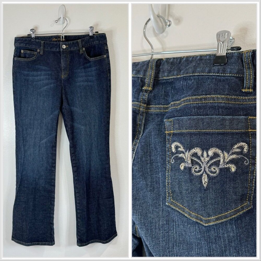 Ann Taylor Modern Fit Lindsay Waist Jeans Size 10 Flare Embroidered Beaded Dark